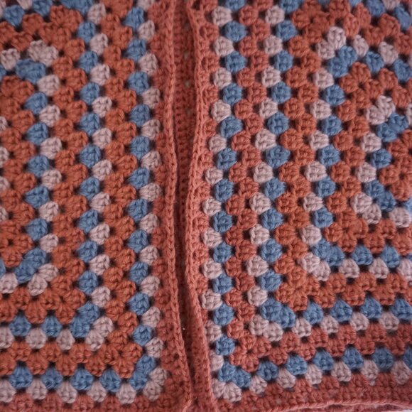 Handmade Crochet Granny Square Cardigan Dusty Rose & Blue Balletcore Sweater S - Picture 8 of 11